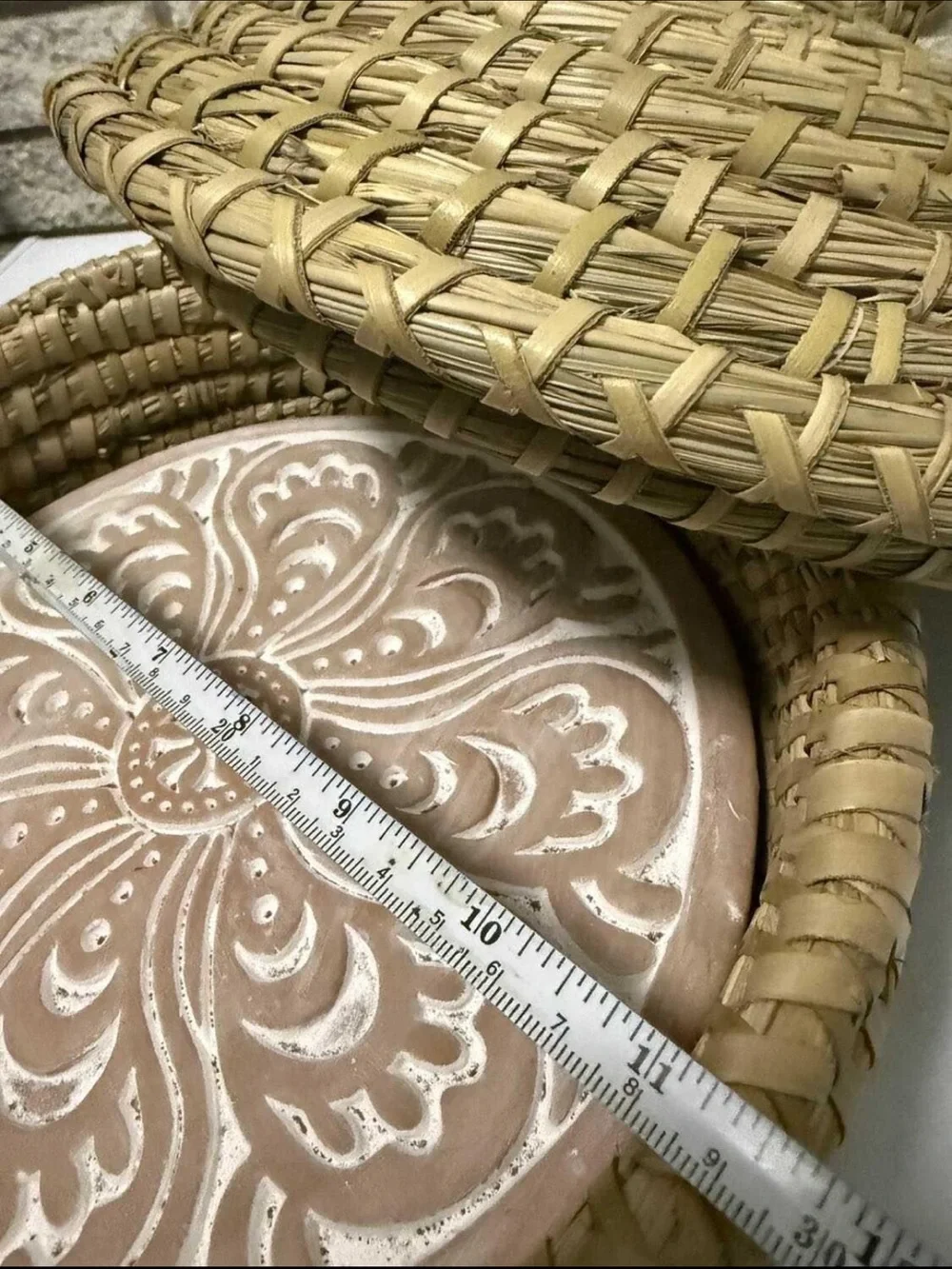 Handwoven Natural Straw Lidded Basket - Bread Warmer with stone